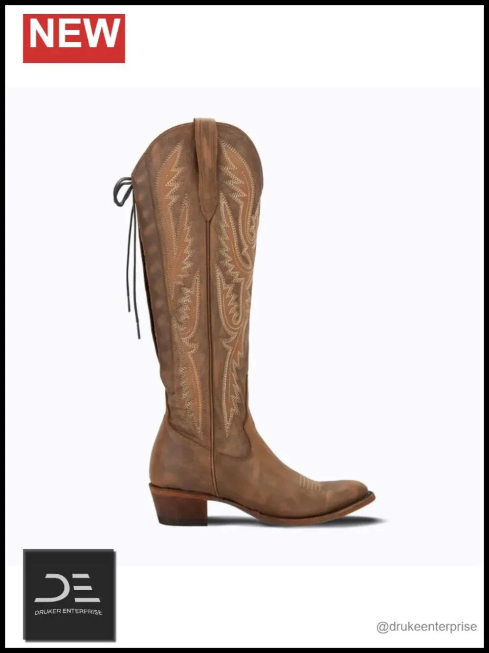 Over the Knee Cowgirl Boots with Adjustable Corset Lace Up Side Zipper Stacked